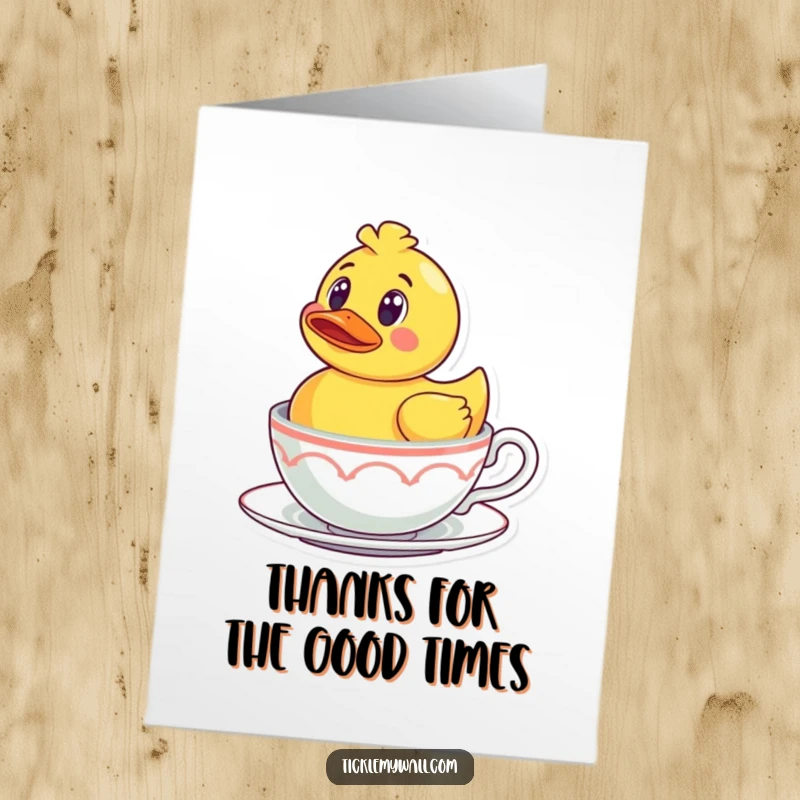 Funny Free Printable Thank You Card: A surprised rubber ducky in a teacup, a humorous and quirky way to say thanks.