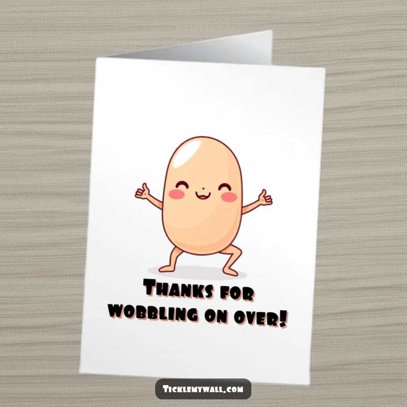 Funny Free Printable Thank You Card with a wobbly jelly bean character trying to hold a challenging yoga pose.