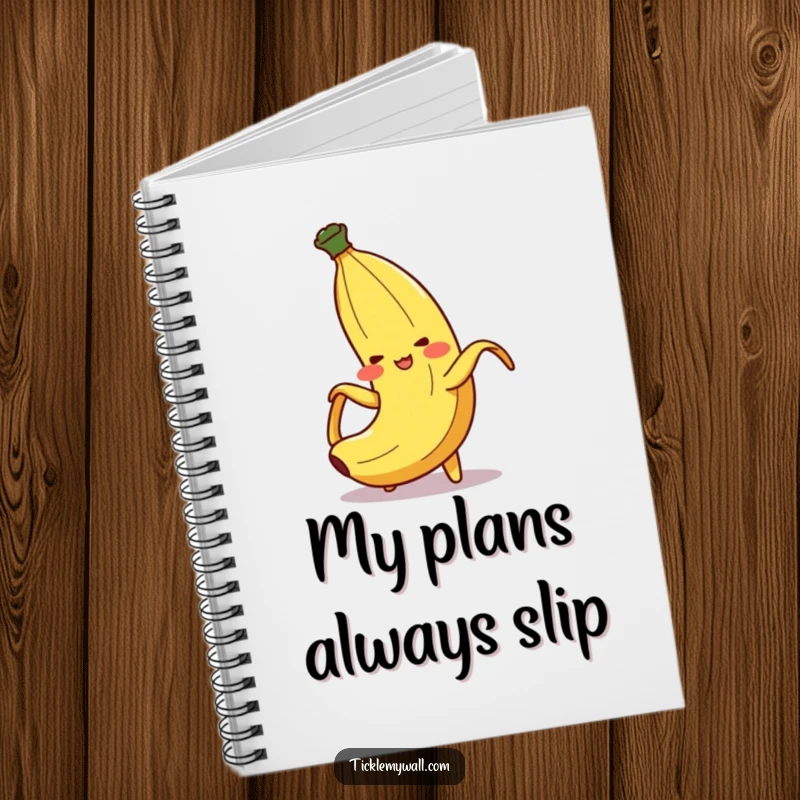 Funny Banana Peel Slip Notebook: A blushing banana peel character comically slipping, perfect for jotting down funny ideas.