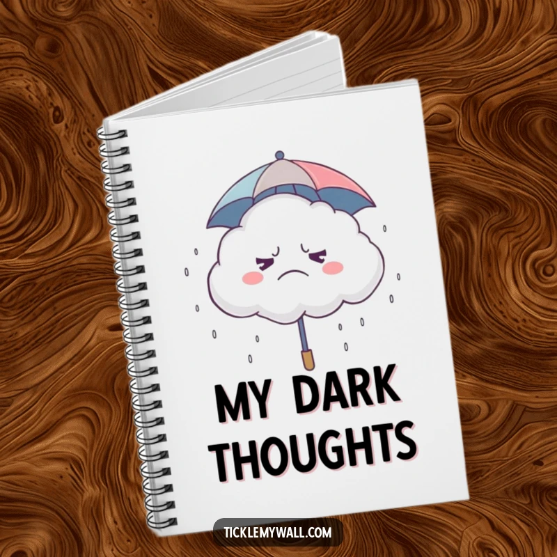 Funny Grumpy Cloud Notebook, a grumpy cloud with a tiny umbrella, raining giggles, for humorous note-taking.