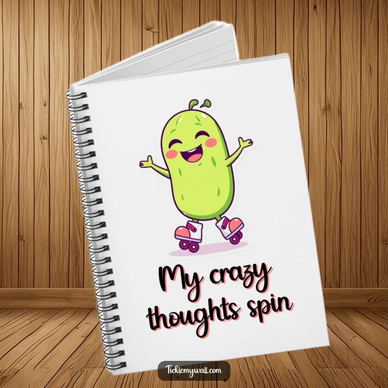 Funny Laughing Pickle Roller Skate Notebook: Laughing pickle on skates spins, perfect for funny notes.