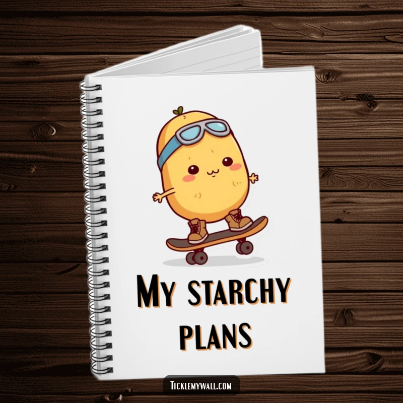 Funny Potato Skater Notebook: A determined potato character on a skateboard, ideal for jotting down adventurous ideas.