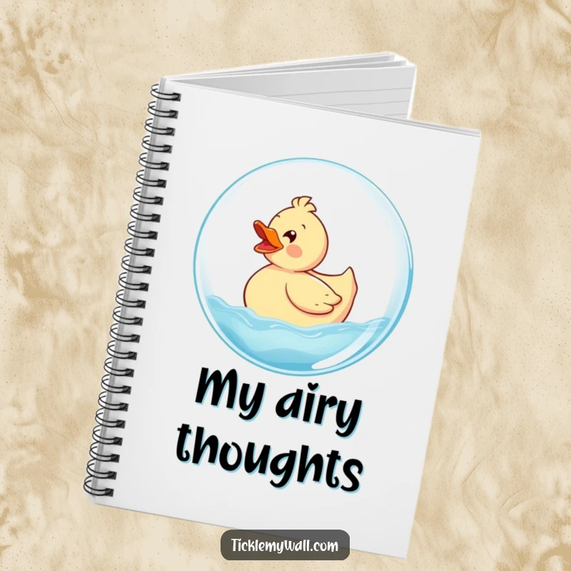 Funny Rubber Ducky Notebook with a delighted ducky riding a giant bubble, perfect for jotting down joyful thoughts and creative ideas.