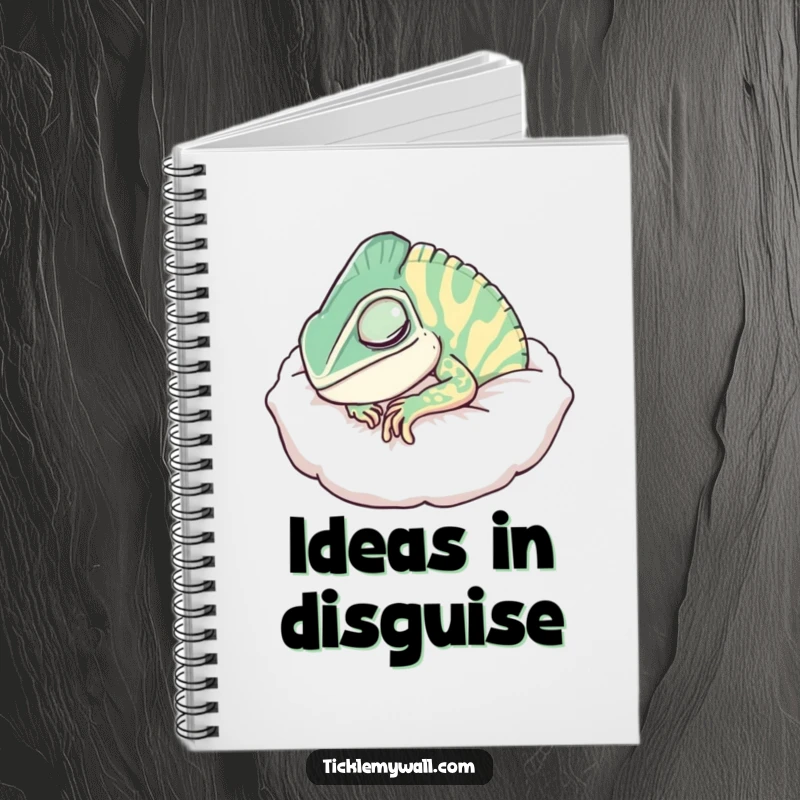 Funny Chameleon Pillow Notebook, a chameleon camouflaged as a soft pillow, snoring contents, perfect for notes.