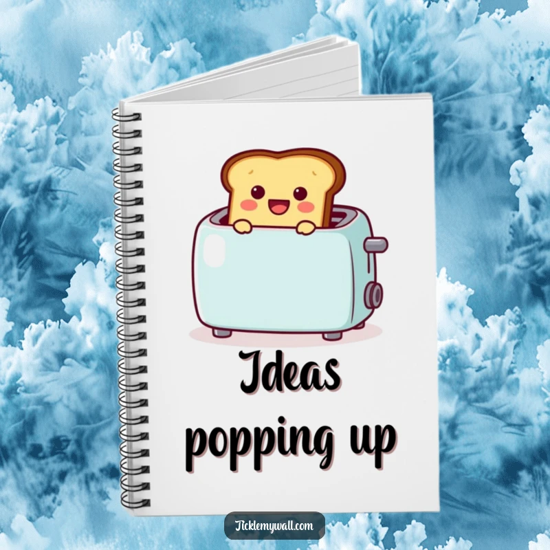 Funny notebook with cheerful toast popping from a toaster with a 🎉, perfect for jotting down ideas with morning humor, a unique funny gift.