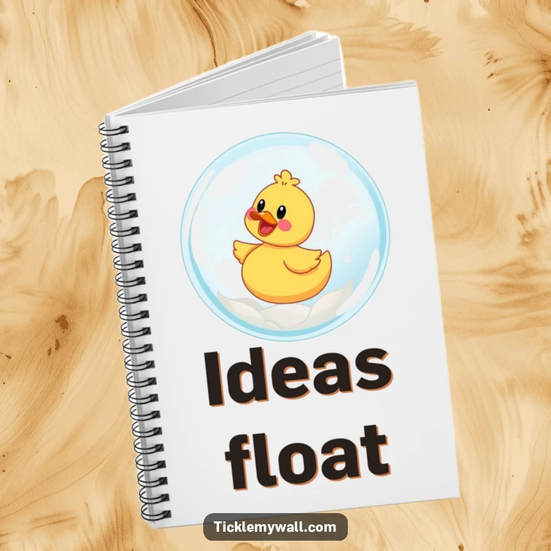 Funny notebook cover with a happy rubber ducky riding a large bubble.