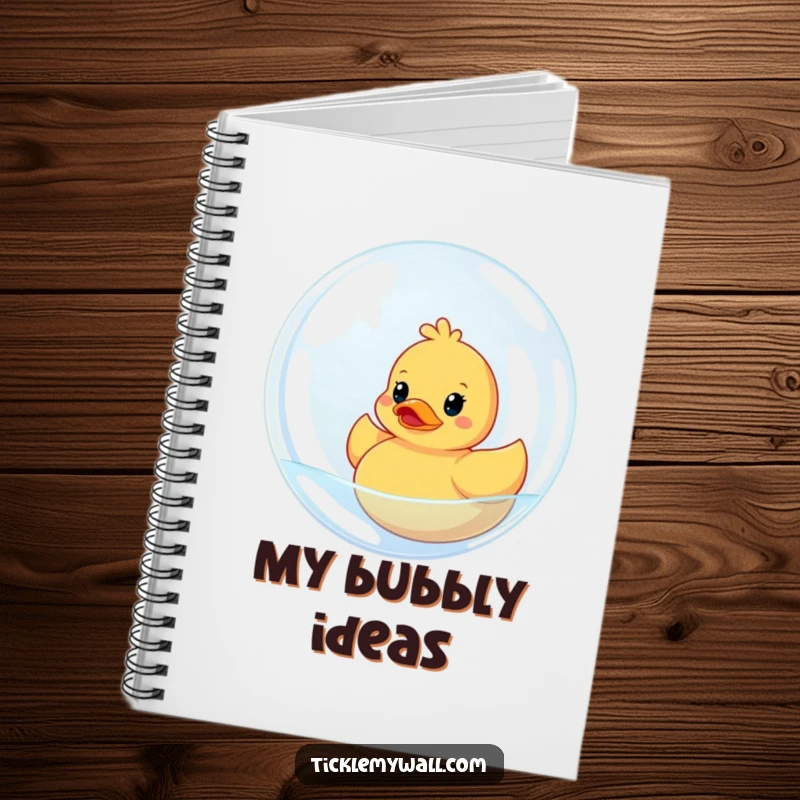Funny notebook cover with a rubber ducky stuck inside a giant bubble. Ideal for writing, sketching, or taking notes with a humorous bath theme.