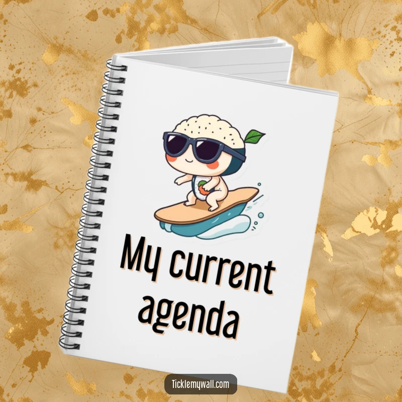 Funny Sushi Wave Sunglasses Notebook: Sushi with sunglasses surfs a wave, ideal for taking funny notes.