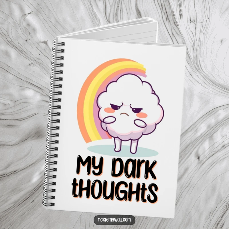 Funny Notebook: A grumpy cloud character trying to hug a rainbow, perfect for jotting down notes.