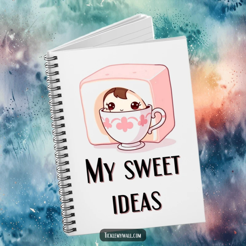 Funny Shy Teacup Notebook: A shy teacup character hiding behind a sugar cube, ideal for journaling sweet thoughts.