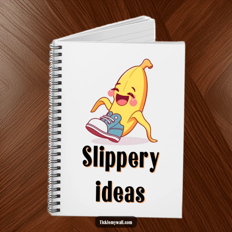 Funny banana peel notebook, tripping a surprised shoe, humorous journal, perfect funny gift.