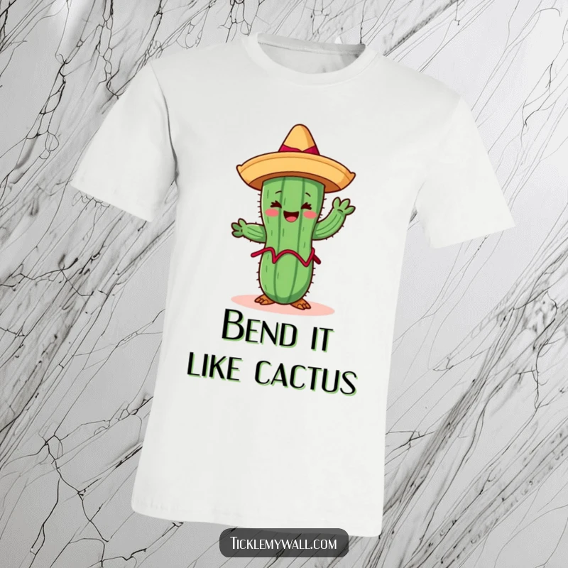 Funny Limbo Cactus T-Shirt: A cheerful cactus in a sombrero attempts to limbo, a humorous and festive design.
