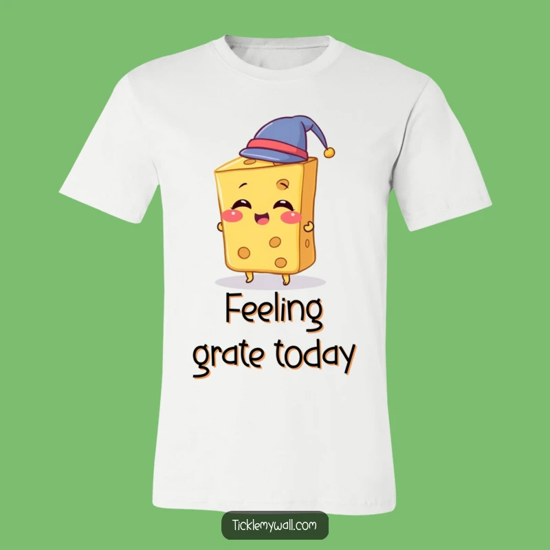 Funny Cheese Hat T-Shirt: Giggling Cheese Slice Tries Tiny Hat, Ideal Funny Gift