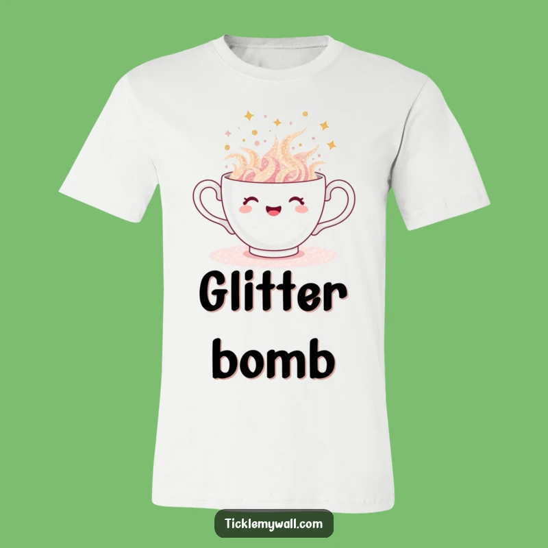 Funny Glitter Teacup T-Shirt: Joyful Spill, Sparkle Celebration Tee