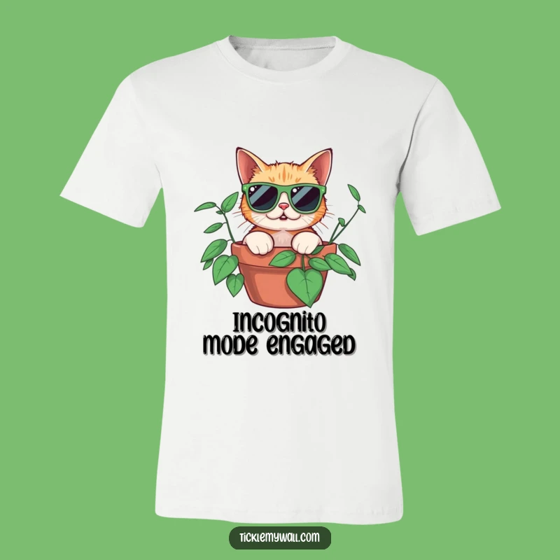 Funny Surprised Cat T-Shirt, Cool Sunglasses Plant Peek, Comedic Gift for Him or Her