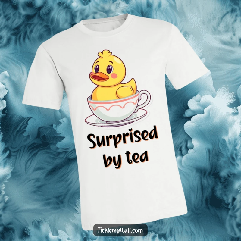 Funny Rubber Ducky Teacup T-Shirt: A surprised rubber ducky floating in a teacup, a humorous and whimsical design.
