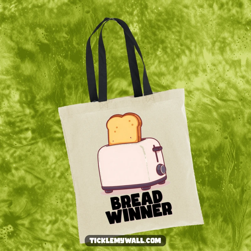 Funny tote bag showing toast flying out of a toaster too high. A practical and humorous bag for everyday use.
