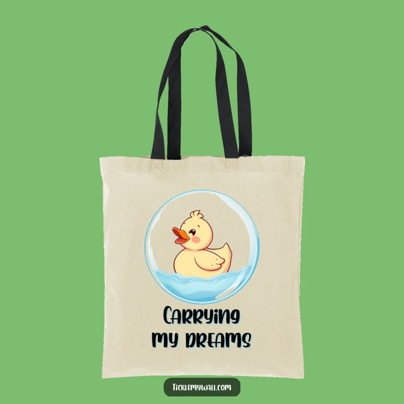 Funny Rubber Ducky Bubble Tote Bag: Delighted Ducky Rides Giant Bubble, Eco-Friendly Funny Gift