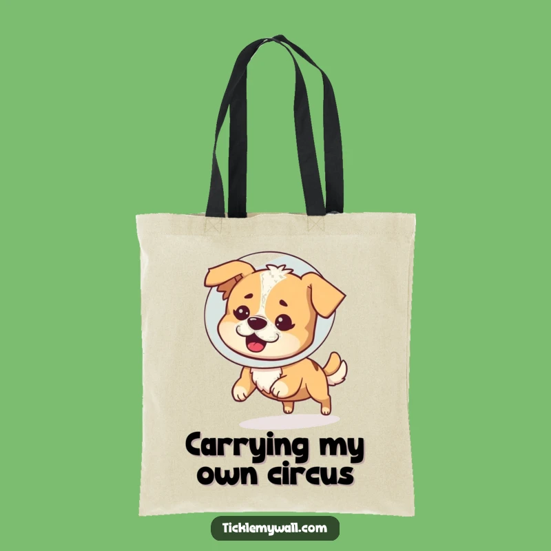 Funny Dog Cone Tote Bag: Bewildered Pup Chasing Tail, Hilarious Accessory Gift